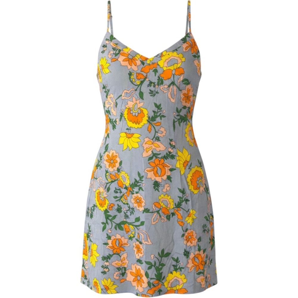 New Style & Co Women Blue Floral Mini Dress V-Neck Lace Trim SY20032 Small